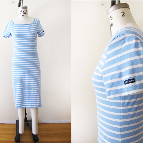 Saint James Tolede Anti-UV Striped Dress Light Blue White Preppy Nautical Small - Picture 1 of 5